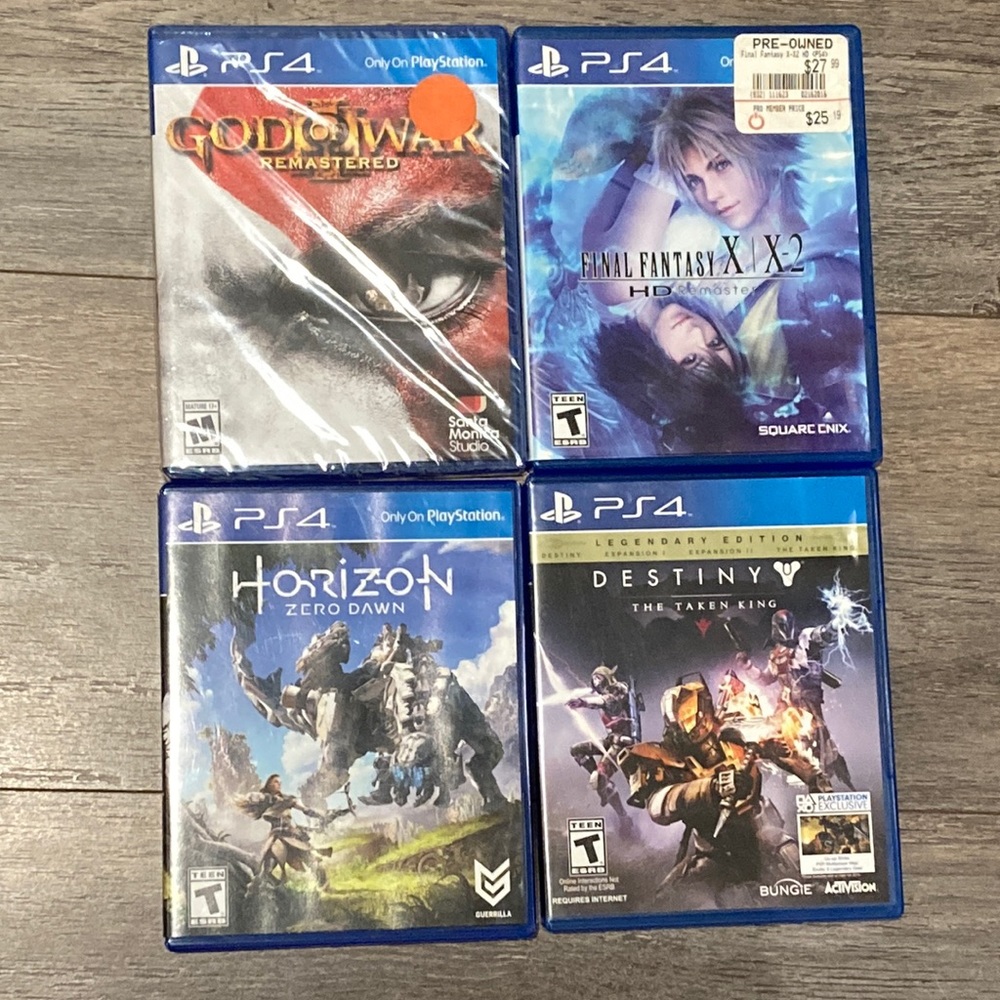 PS4 games! 4 games! God of war unopened! Final fantasy, Horizon and Destiny